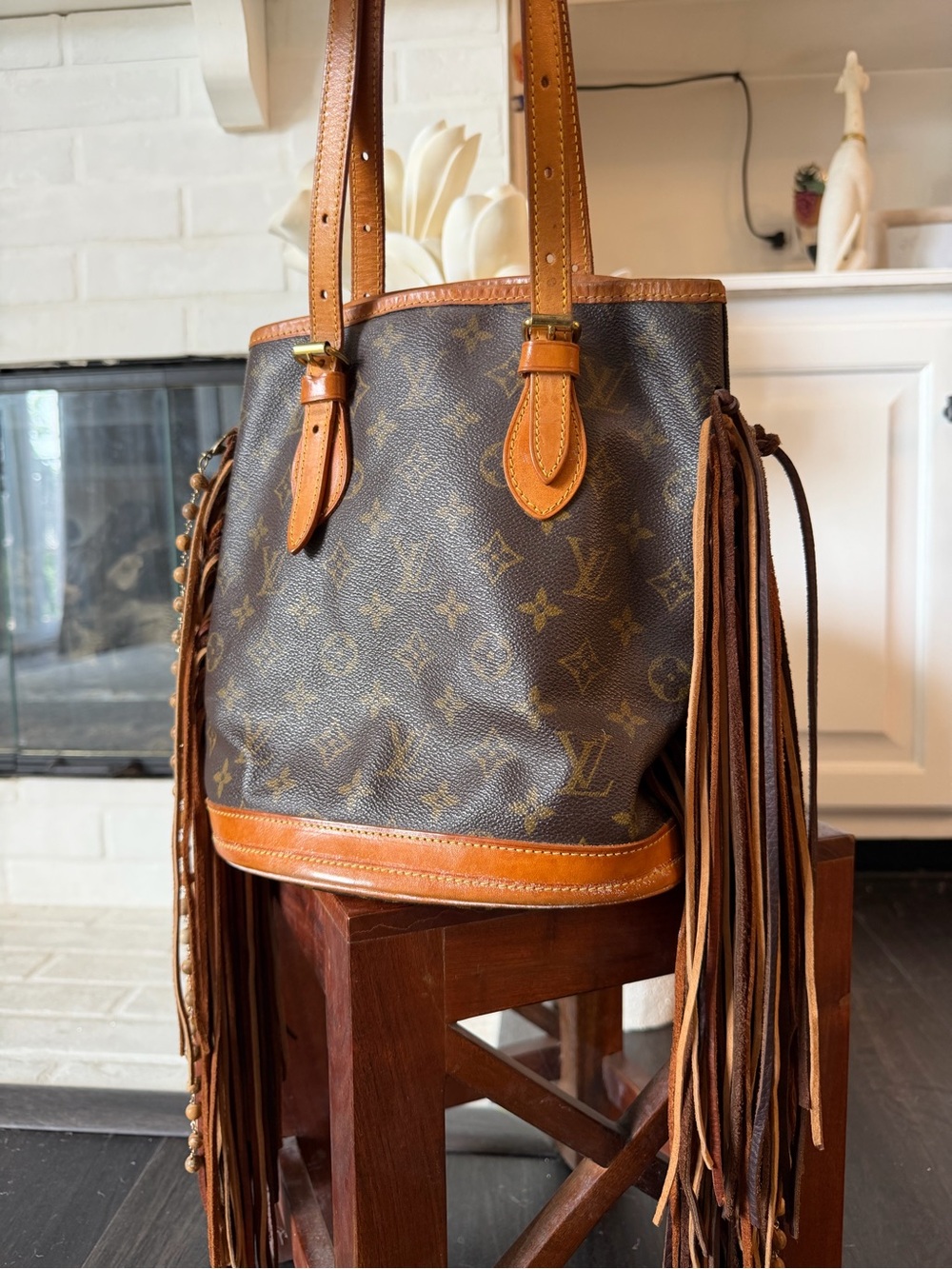 Louis Vuitton Monogram Canvas Fringe Shoulder Bag in Brown and Tan - Picture 12 of 14